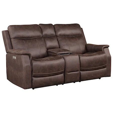 Casual Power Reclining Loveseat with Power Headrest and Console