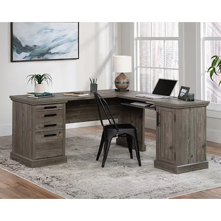 Modern Farmhouse L-Shaped Home Office Desk with Keyboard Drawer