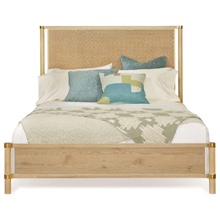 Tall Coastal King Panel Bed with Rattan Headboard