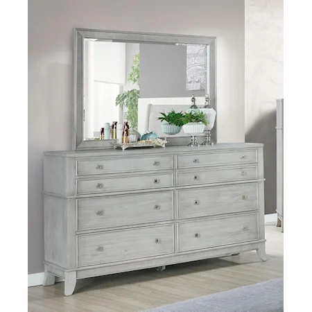 Transitional Dresser and Mirror Set with Felt and Cedar-Lined Drawers