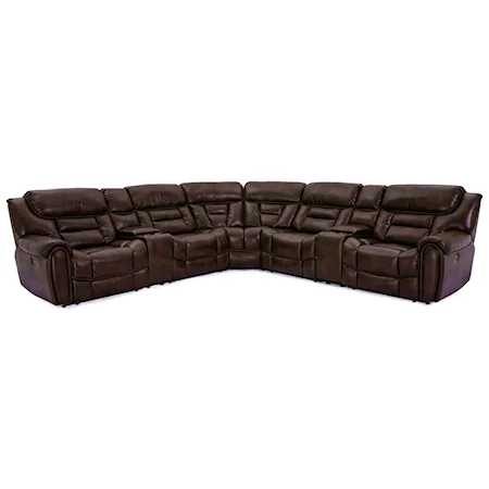 Casual 6-Piece Power Reclining Sectional with USB Ports and Cupholders