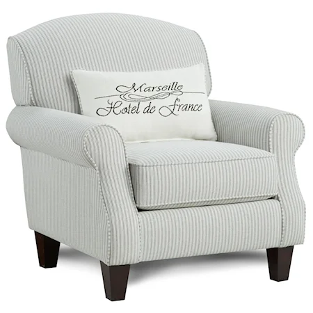 Accent Chair with Kidney Pillow and Rolled Arms