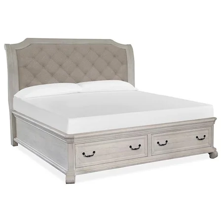 King Upholstered Sleigh Bed with 2 Storage Drawers