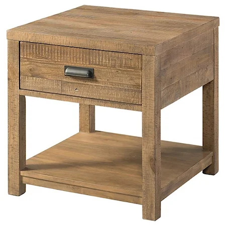 Rustic End Table with Drawer Storage