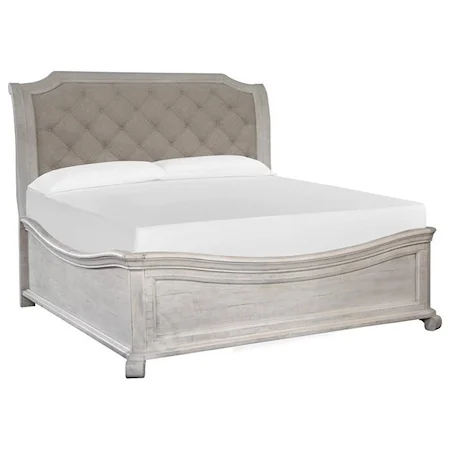 Queen Upholstered Sleigh Bed with Shaped Footboard
