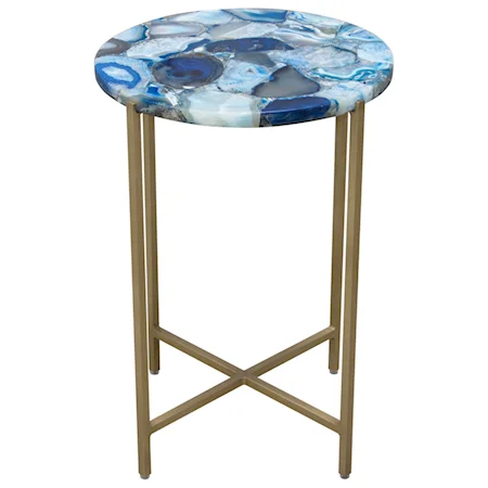 Round Accent Table w/ Blue Agate Top w/ Brass Base