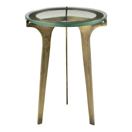 Transitional Brass Iron Accent Table with Glass Table Top