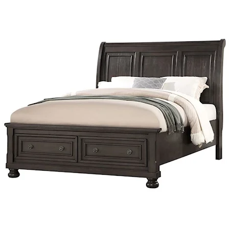 Transitional King Sleigh Bed with Footboard Storage