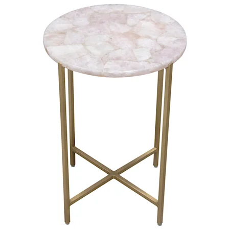 Round Accent Table w/ Rose Quartz Top w/ Brass Base