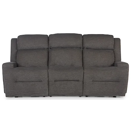 Contemporary Power Space Saver Reclining Sofa with Drop Down Tray Table, Cupholders, Power Headrests
