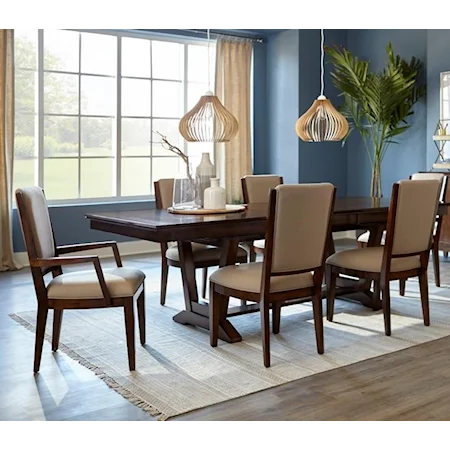 7-Piece Transitional Solid Wood Dining Set with Trestle Table