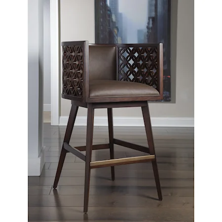 Transitional Swivel Barrel Back Barstool with Faux Leather Upholstery