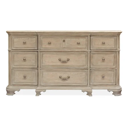 Relaxed Vintage 9-Drawer Dresser with Felt-Lined Top Drawers