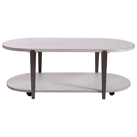 Two-Tone Oval Cocktail Table with Casters