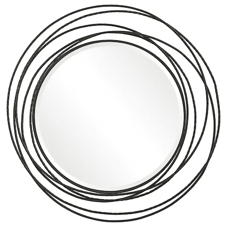 Whirlwind Black Round Mirror