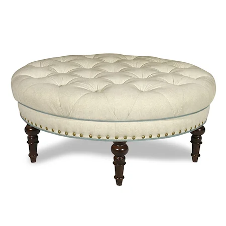 Traditional Button-Tufted Cocktail Ottoman with Nailhead Trim