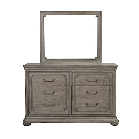 Traditional 6-Drawer Dresser in Gray / Brown