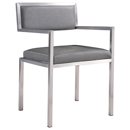 Contemporary Dining Chairs in Brushed Stainless Steel with Vintage Gray Faux Leather - Set of 2