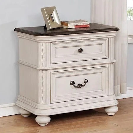 Relaxed Vintage Nightstand with USB Ports and LED Nightlight