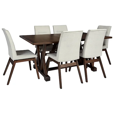 7-Piece Transitional Table and Chair Set with Walnut Brown Finish