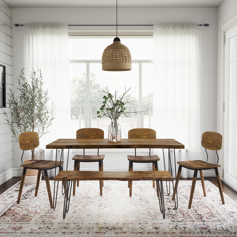 79" Dining Table with 4 Chairs and Bench