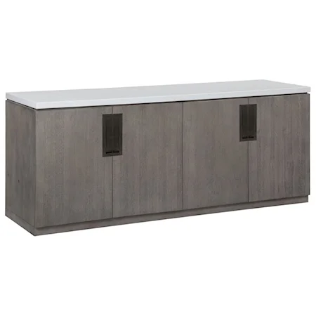 Contemporary 4-Door Credenza with Quartz Top