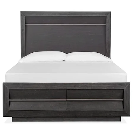 Contemporary Queen Bed with Metal Detail and Storage Footboard