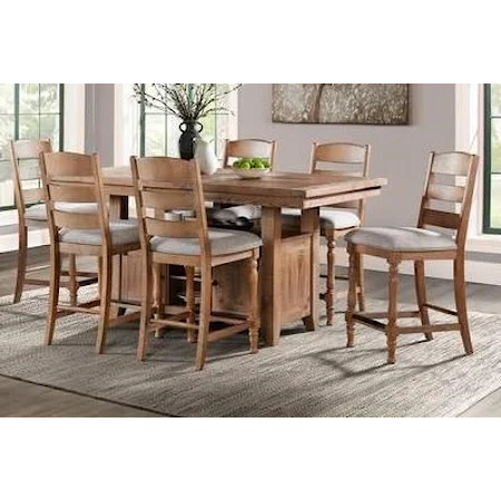 Relaxed Vintage 7-Piece Counter Height Table and Chair Set with Self-Storing Leaf and Storage