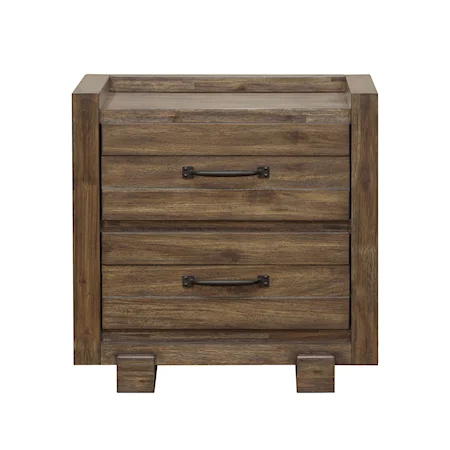 Modern Rustic 2-Drawer Nightstand with Built-In USB