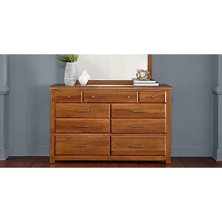 Transitional Solid Wood 9-Drawer Dresser with Felt Lined Top Drawers