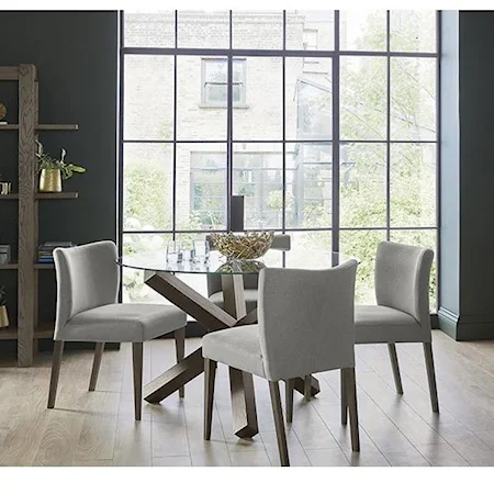 Modern Rustic 5-Piece Table and Chair Set with Round Glass Top Table