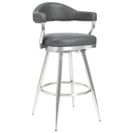 26" Counter Height Barstool in Brushed Stainless Steel with Vintage Grey Faux Leather