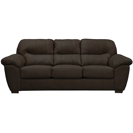 Casual Queen Sofa Sleeper with Pillow Arms and Exposed Wood Legs