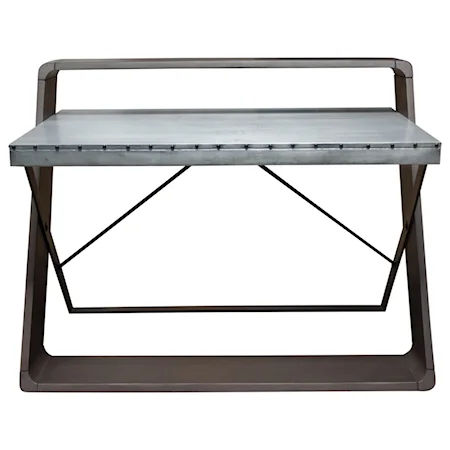 Contemporary Wood and Metal Writing Desk with Zinc Top