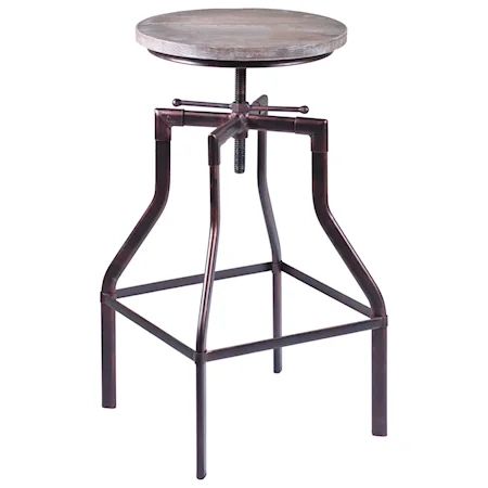 Adjustable Barstool in Industrial Copper Finish with Pine Wood Seat