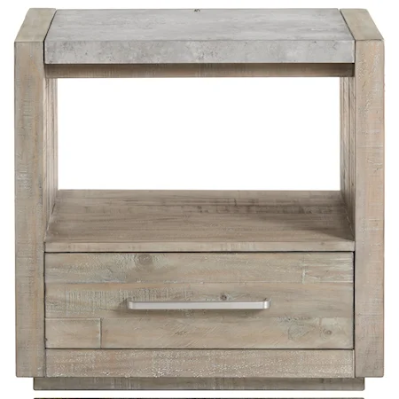 Contemporary Rustic 1-Drawer Nightstand with Built-In USB Chargers