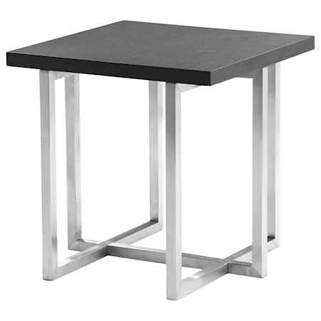 Contemporary End Table in Brushed Stainless Steel Finish with Grey Wood Top