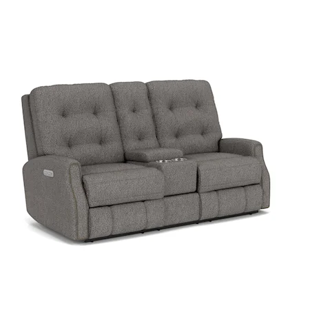 Transitional Button Tufted Power Reclining Loveseat with Power Headrest and USB Port