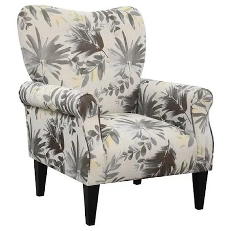 Upholstered Chair with Wing-Tipped and Button Tufted Back