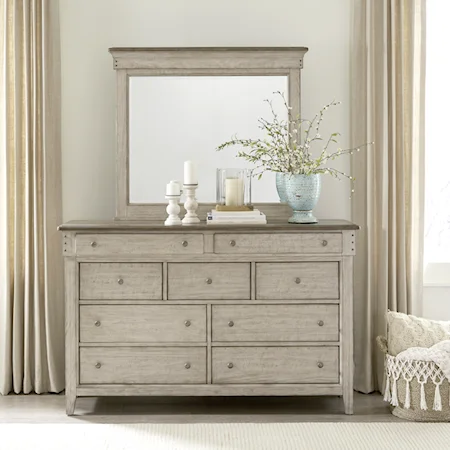 Relaxed Vintage 9-Drawer Dresser & Mirror Set