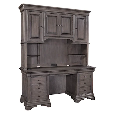 Traditional Desk and Hutch with Power Outlets and Adjustable Shelves