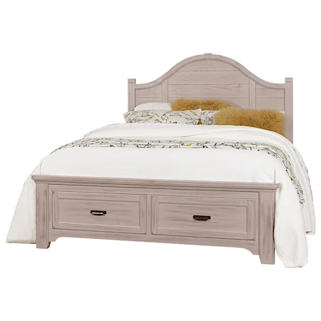 Transitional Queen 2 Drawer Storage Bed with Arch Headboard