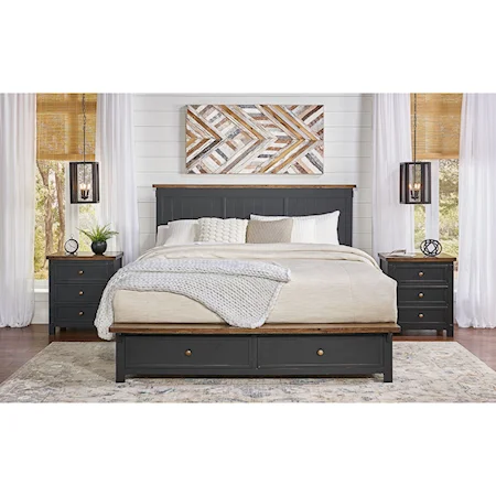 Rustic California King Storage Bed