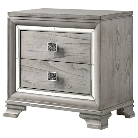 Glam 2-Drawer Nightstand with Mirrored Accents