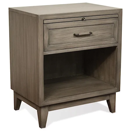 Transitional 1-Drawer Nightstand with USB Charging Port and Pull-Out Shelf