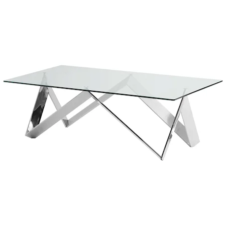 Contemporary Rectangular Coffee Table in Polished Steel Finish with Tempered Glass Top