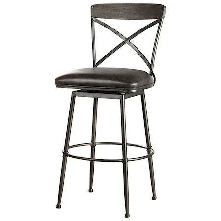 Metal/Wood Commercial Grade Swivel Bar Stool with Faux Leather Seat