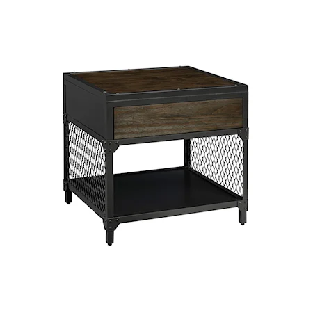 Industrial End Table with a Drawer