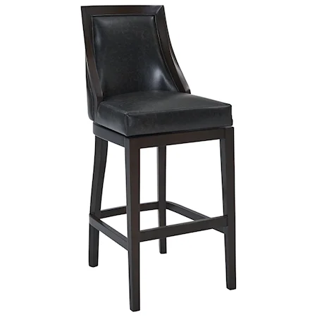 30" Bar Height Wood Swivel Barstool in Espresso Finish with Onyx Faux Leather