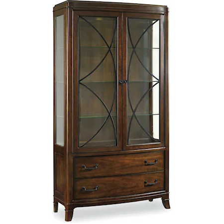 China Display Cabinet with 2 Drawers and Metal Fretwork